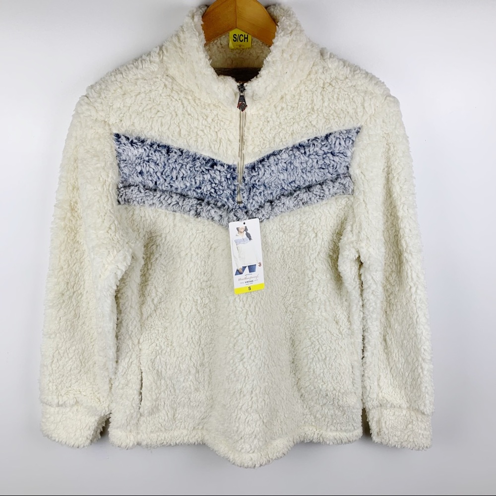 Weatherproof Cream Chevron 1/4 Zip Faux Fur Sherpa Lined Pullover Women’s Small - Picture 4 of 10